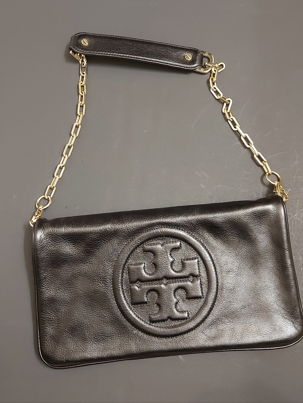Tory Burch Black Leather Logo Chain Shoulder Bag